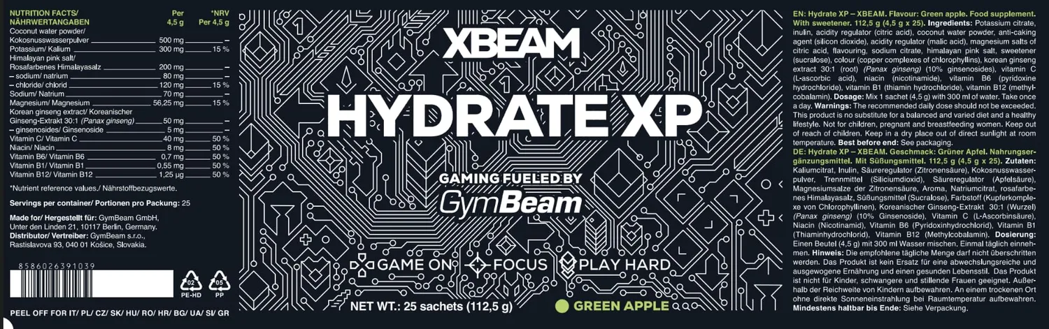 GymBeam XBeam Hydrate XP elettroliti mela verde 112,5 g