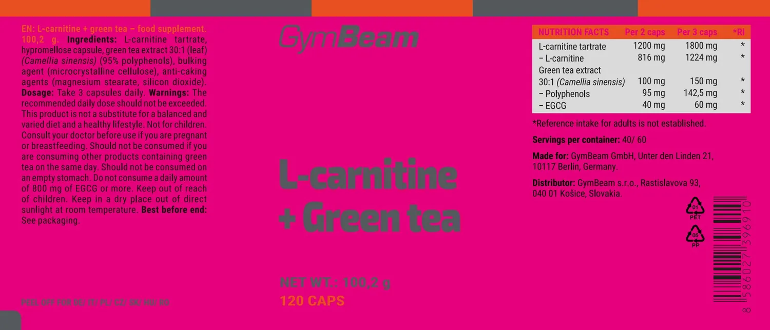 GymBeam L-Carnitina Te Verde Capsule 120 cps Vegane