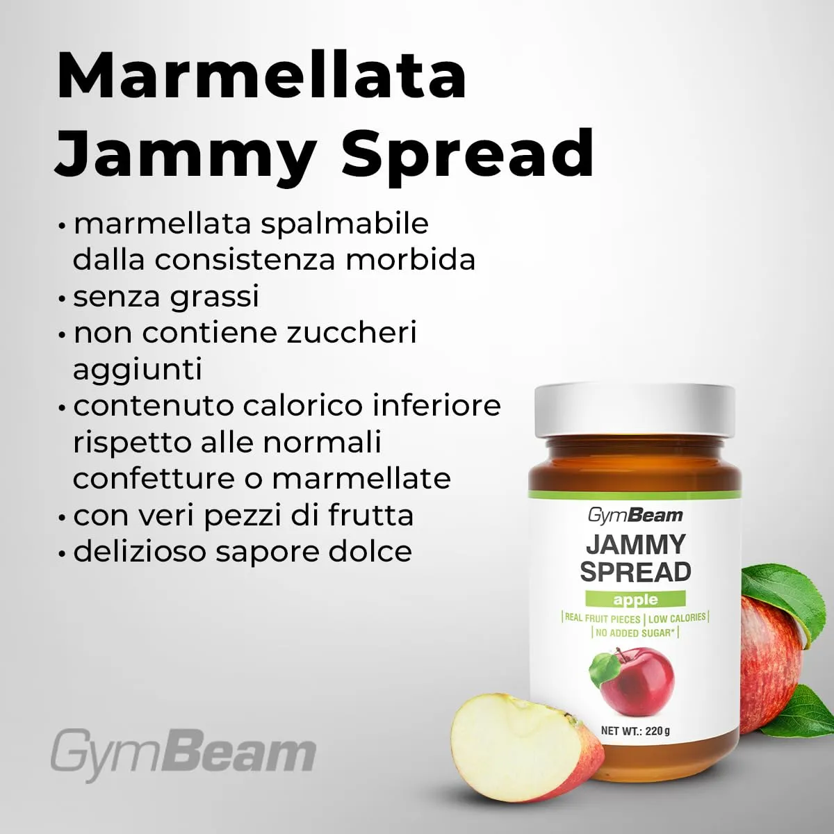 GymBeam Jammy Spread Marmellata Mela 220 g Senza Zucchero