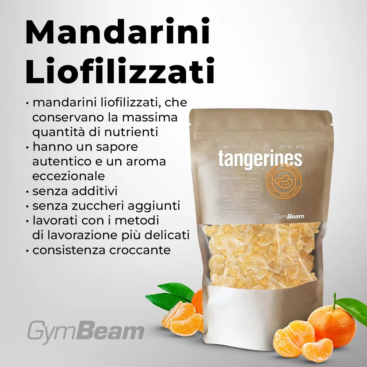 GymBeam Mandarini liofilizzati 100 g senza zuccheri