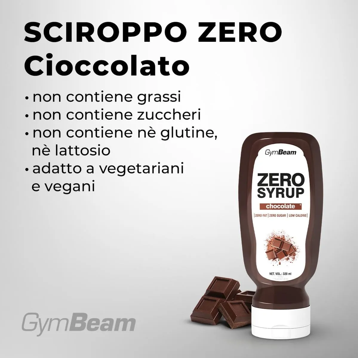 GymBeam Zero Sciroppo 320 ml Cioccolato Zero Zuccheri