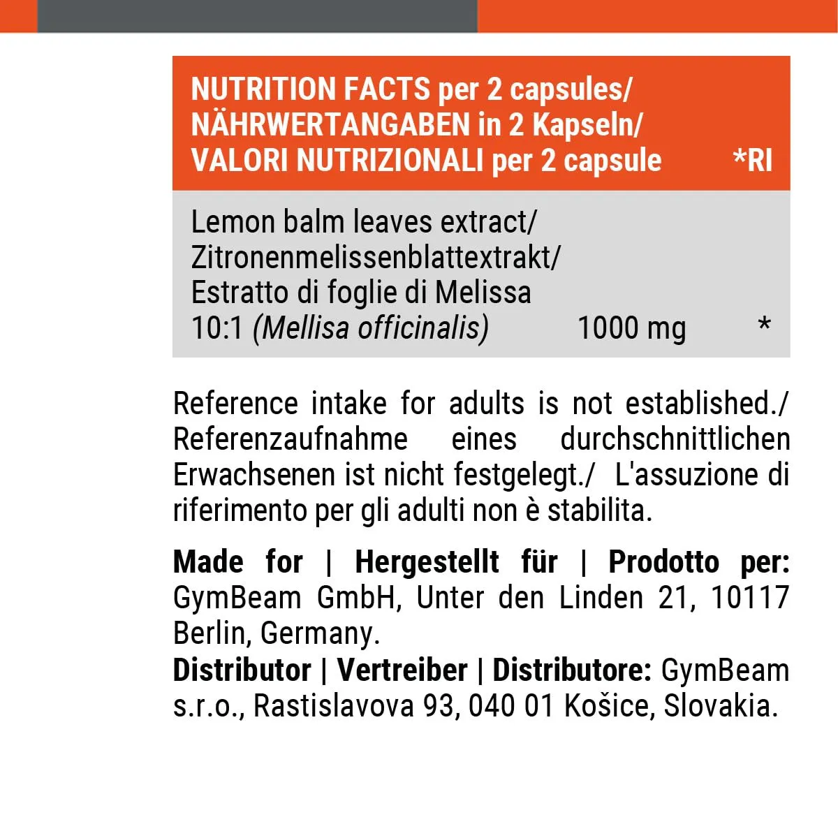GymBeam Melissa 90 cps 1000 mg relax sonno vegano