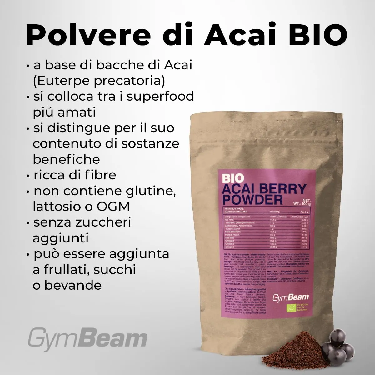 GymBeam Acai Bio polvere 100 g vegana