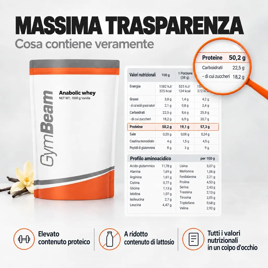 GymBeam Anabolic Whey proteine vaniglia 2500 g con creatina