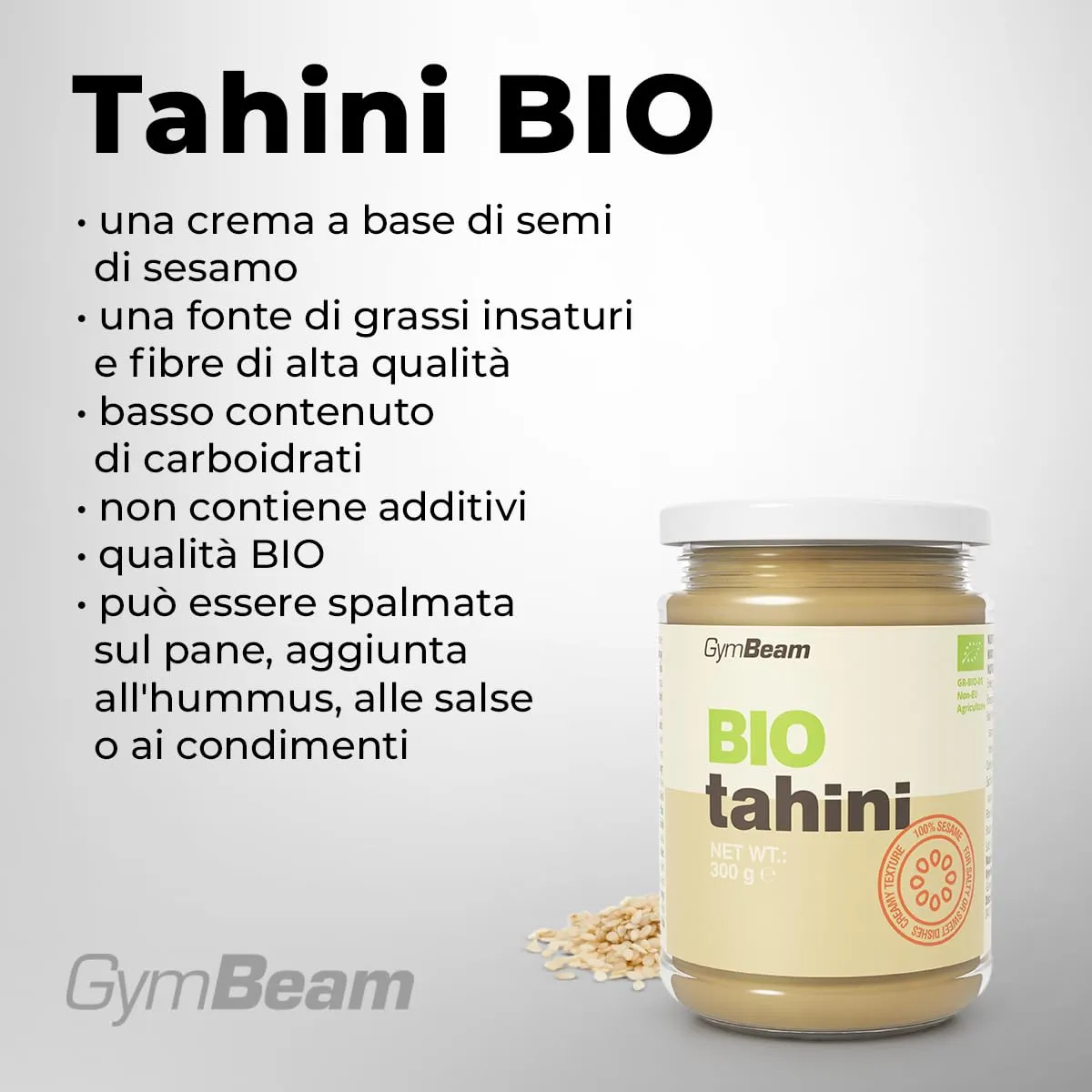 GymBeam Tahini BIO crema sesamo 300 g low-carb