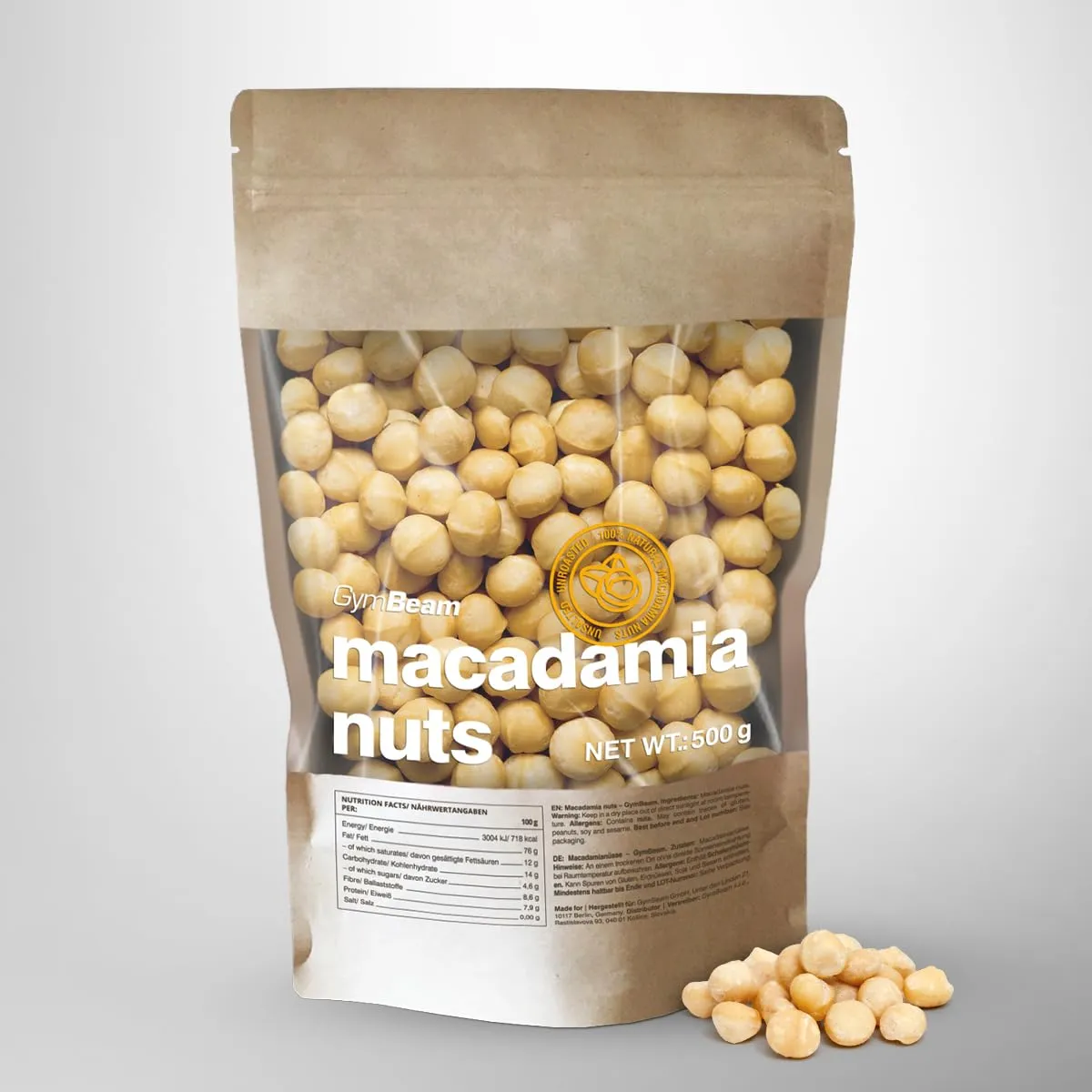 GymBeam Noci di Macadamia Intere Snack 500g Non Salate