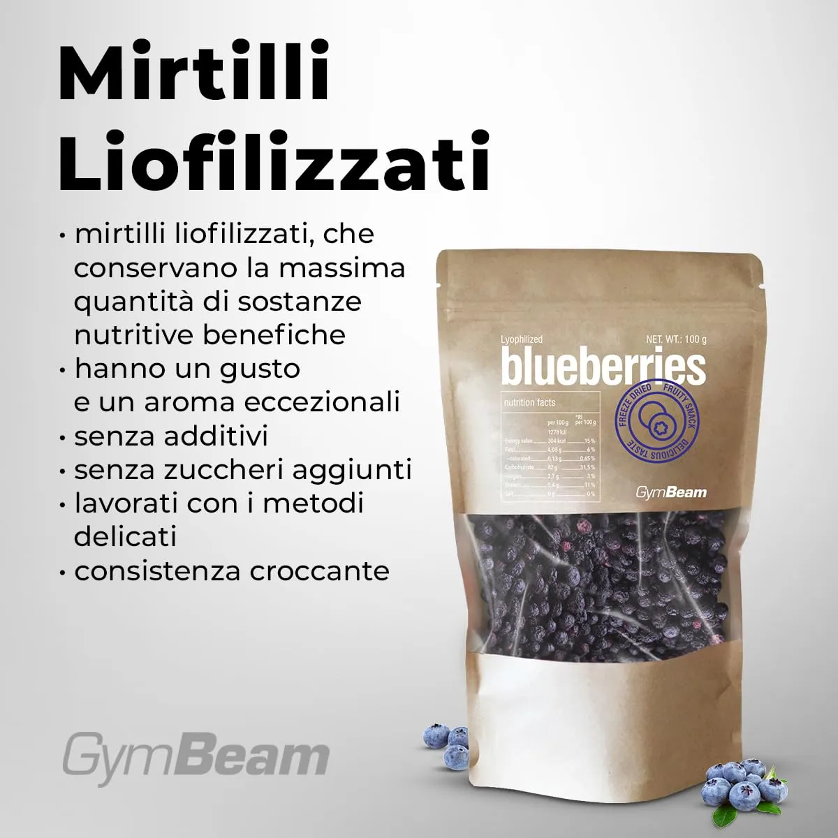 GymBeam Mirtilli Liofilizzati 100g senza zuccheri