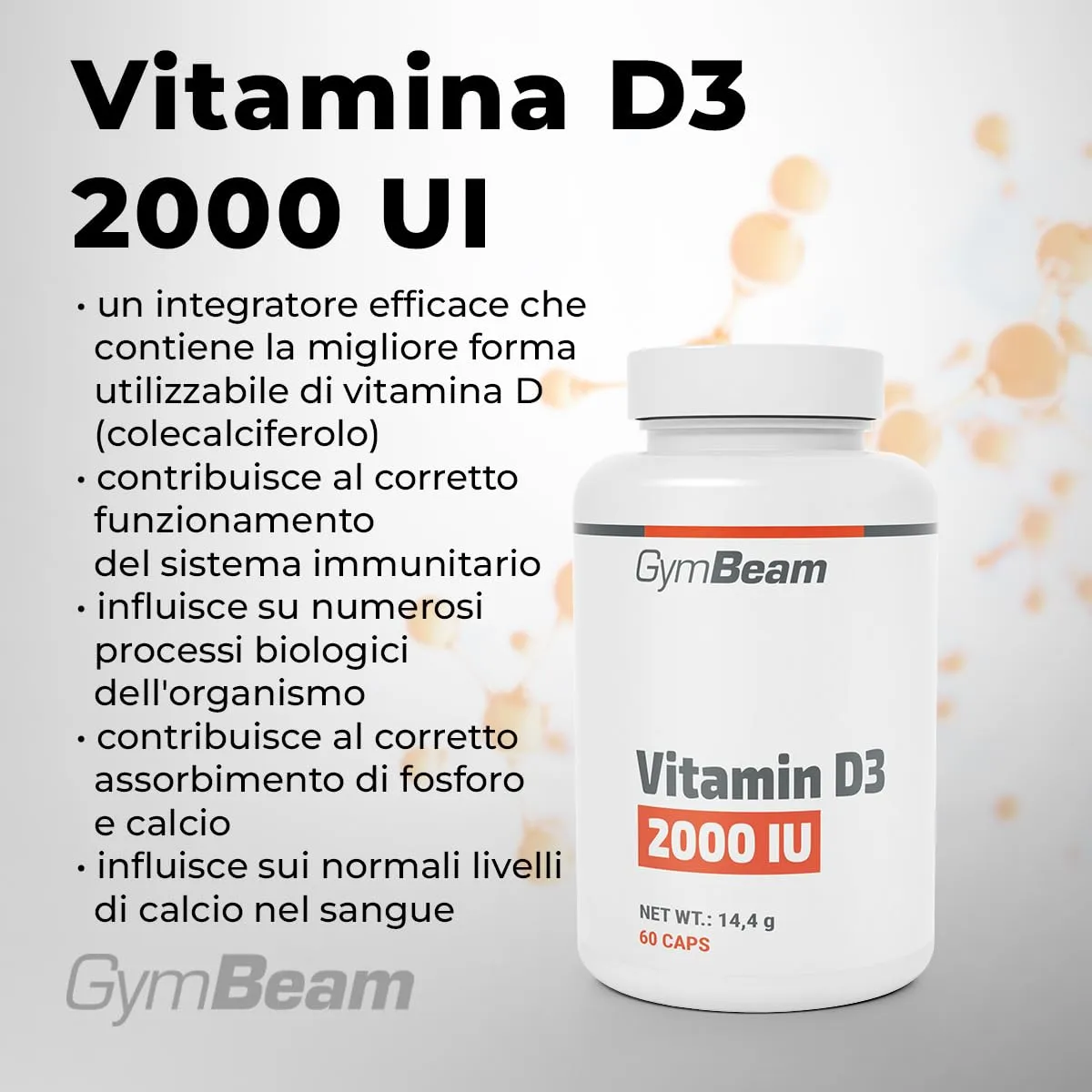 GymBeam Vitamina D3 2000 UI 60 cps Ossa Immunitario