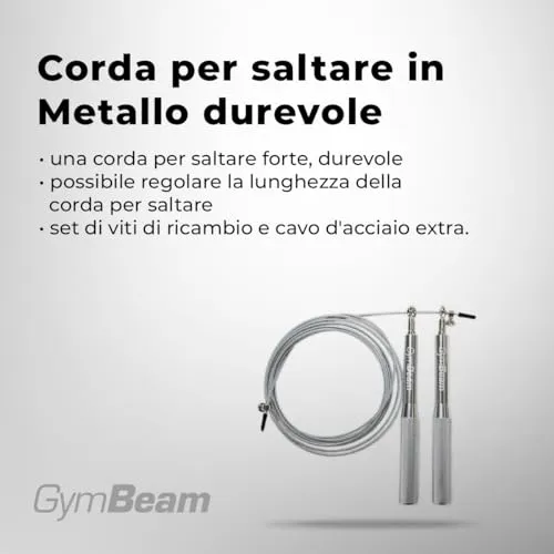 GymBeam Corda Salto Acciaio Regolabile 3 m Maniglie Alluminio