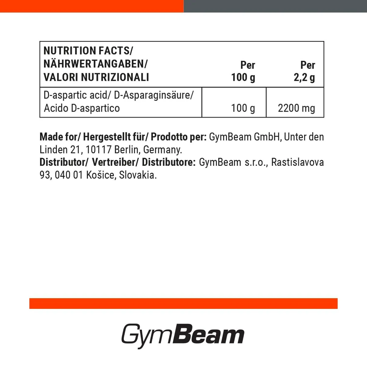 GymBeam DAA polvere 250 g acido D-aspartico recupero
