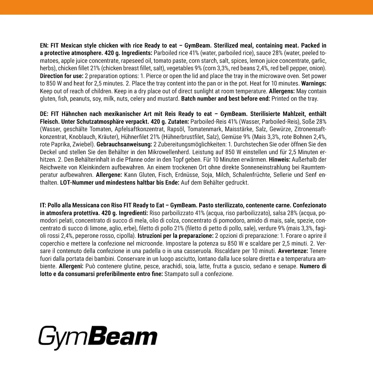 GymBeam Pollo Messicana pasto pronto 6 x 420 g