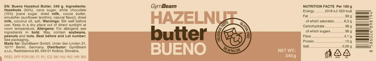 GymBeam Burro di Nocciole Bueno senza glutine