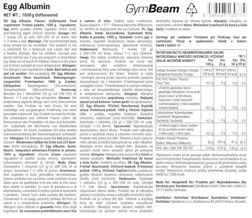 GymBeam Albumina d'Uovo Proteine Neutro senza lattosio