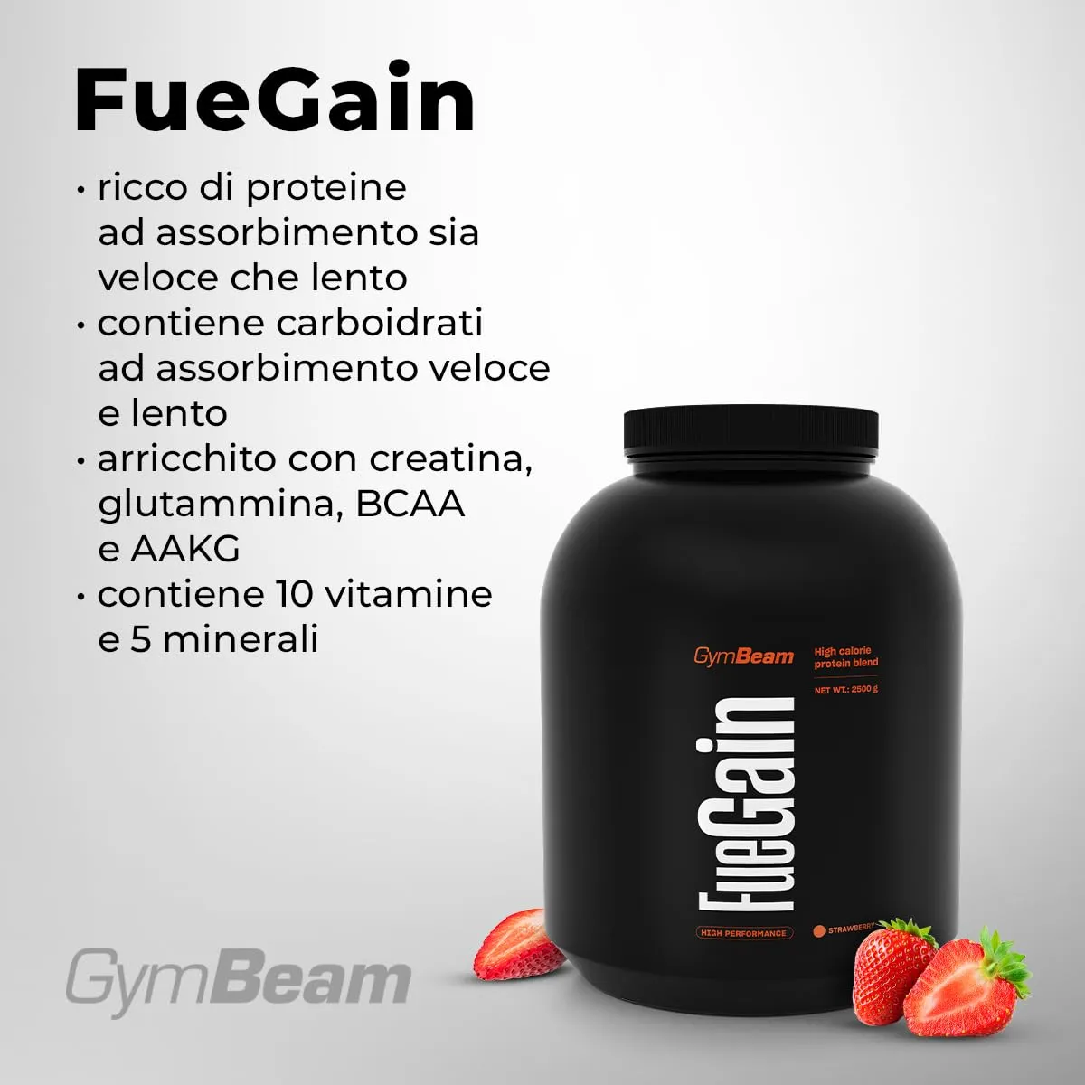GymBeam FueGain gainer 2500 g fragola massa