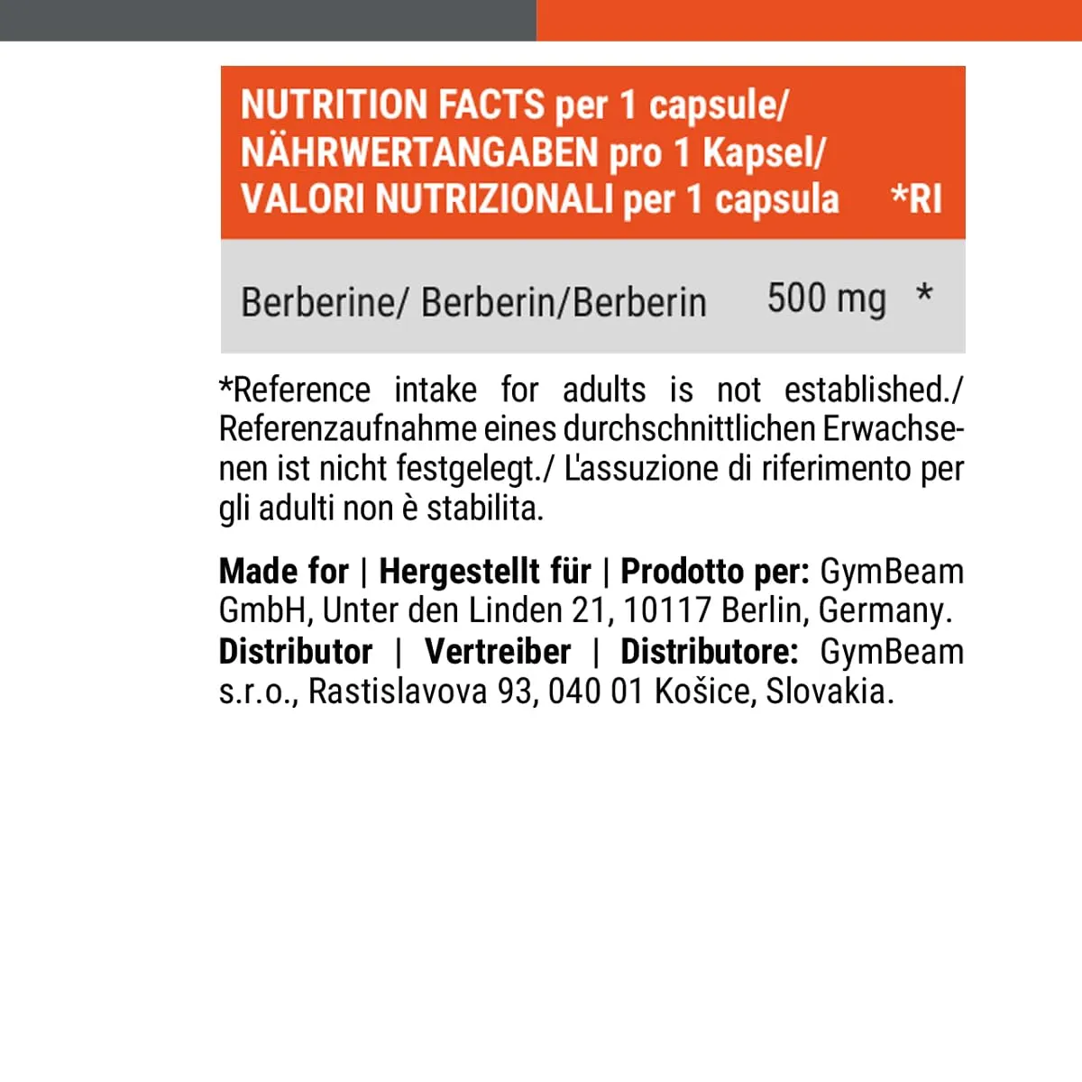 GymBeam Berberina 500 mg Capsule 60 cps Vegane