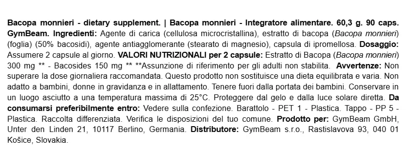 GymBeam Bacopa Monnieri capsule 90 cps 50% bacosidi