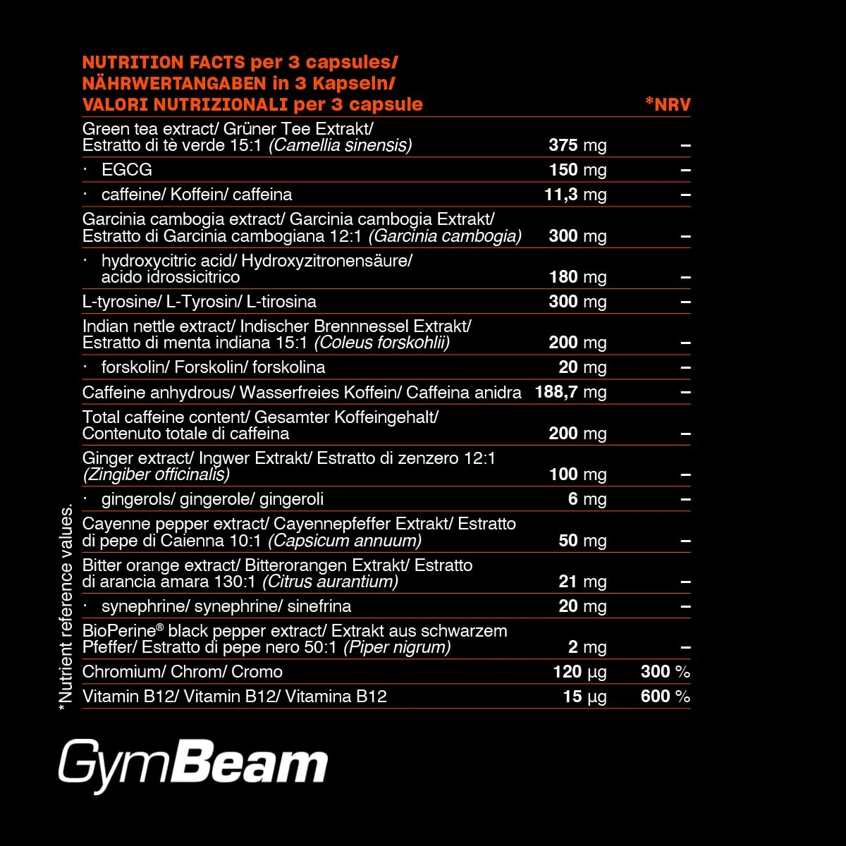 GymBeam FueBurn Bruciagrassi Termogenico 60 Capsule Caffeina