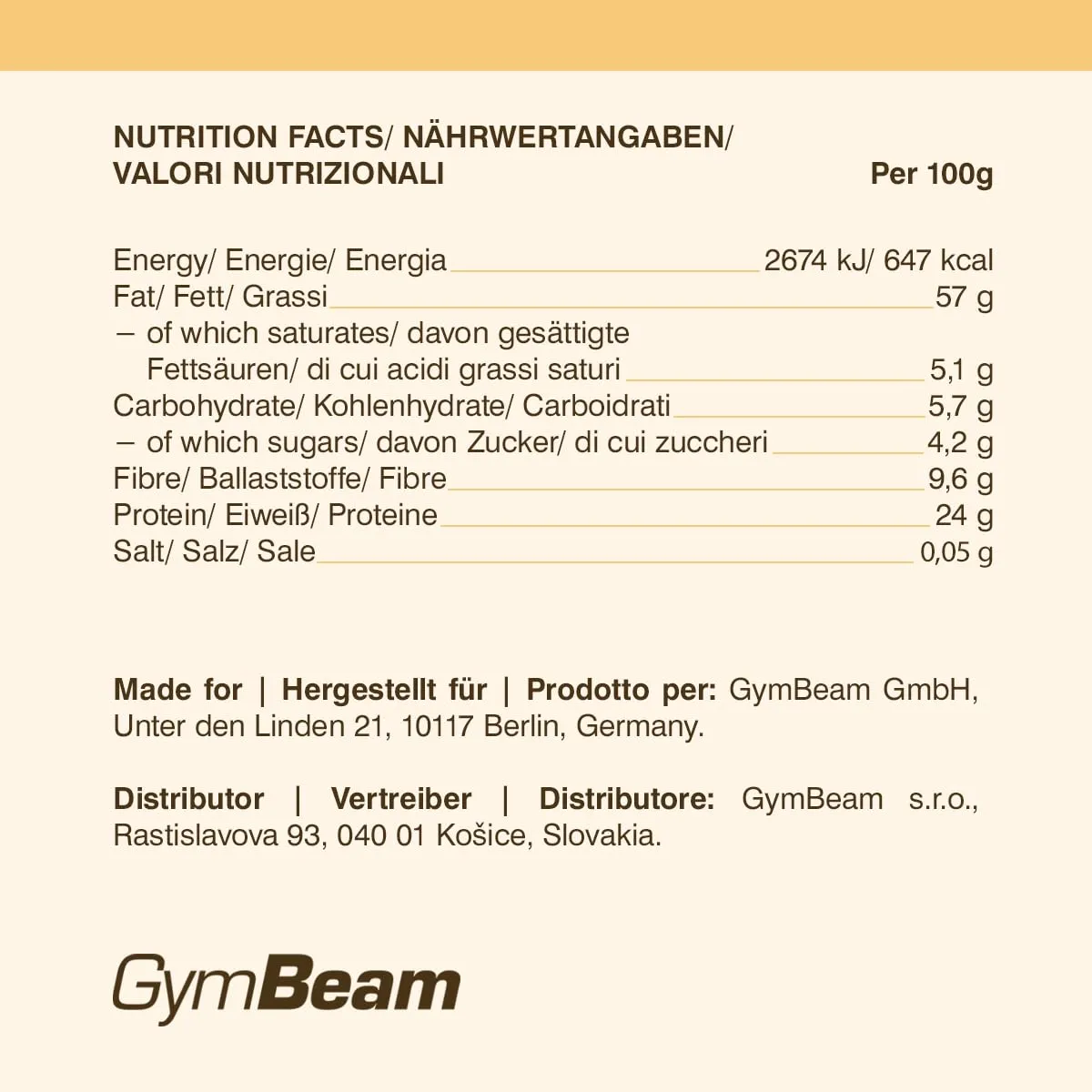 GymBeam Burro di Mandorle Crema Spalmabile 340 g 100% Mandorle