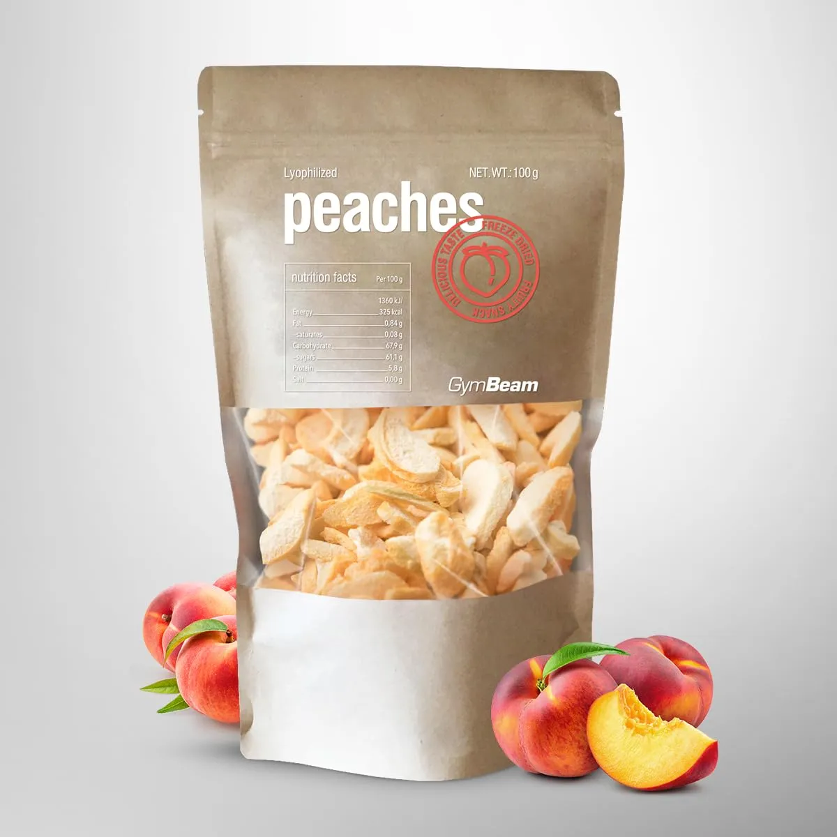 GymBeam Pesche Liofilizzate 100 g snack croccante