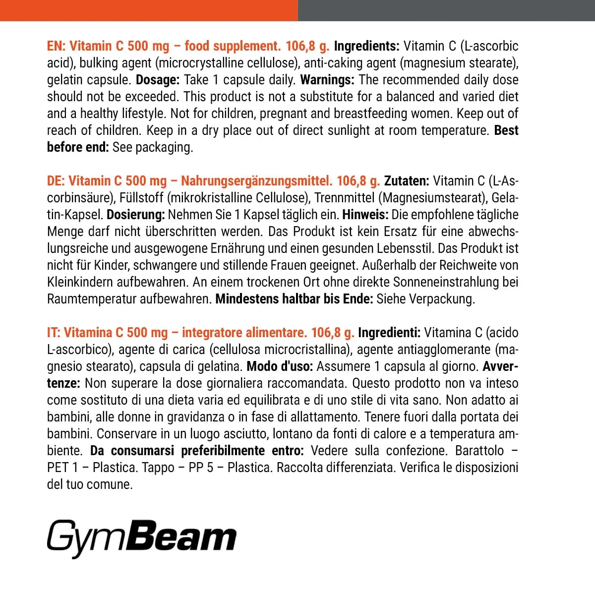 GymBeam Vitamina C 500 mg Capsule Collagene