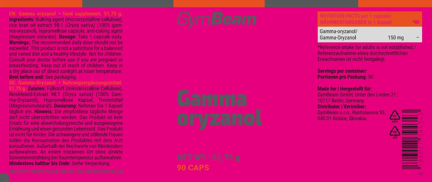GymBeam Gamma Orizanolo 150mg capsule 90 cps bulk