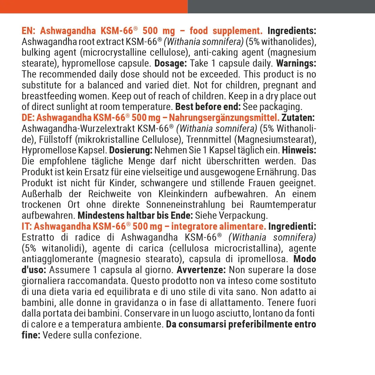 GymBeam Ashwagandha KSM-66 500 mg Capsule Adattogeno
