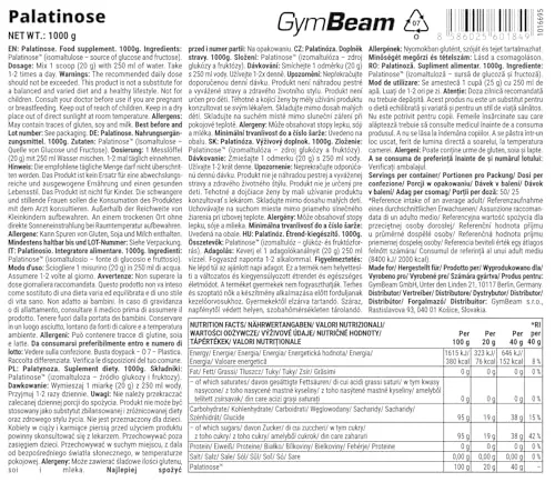 GymBeam Palatinosio Isomaltulosio Carboidrati 500 g Lento Rilascio
