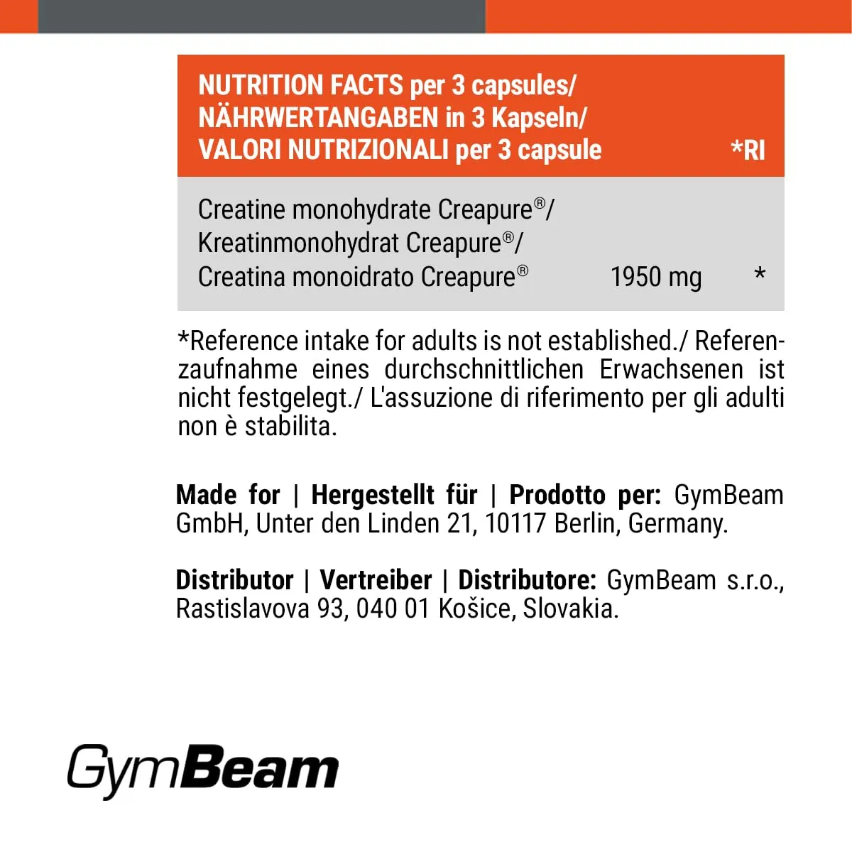 GymBeam Creatina Creapure Monoidrato Capsule Forza