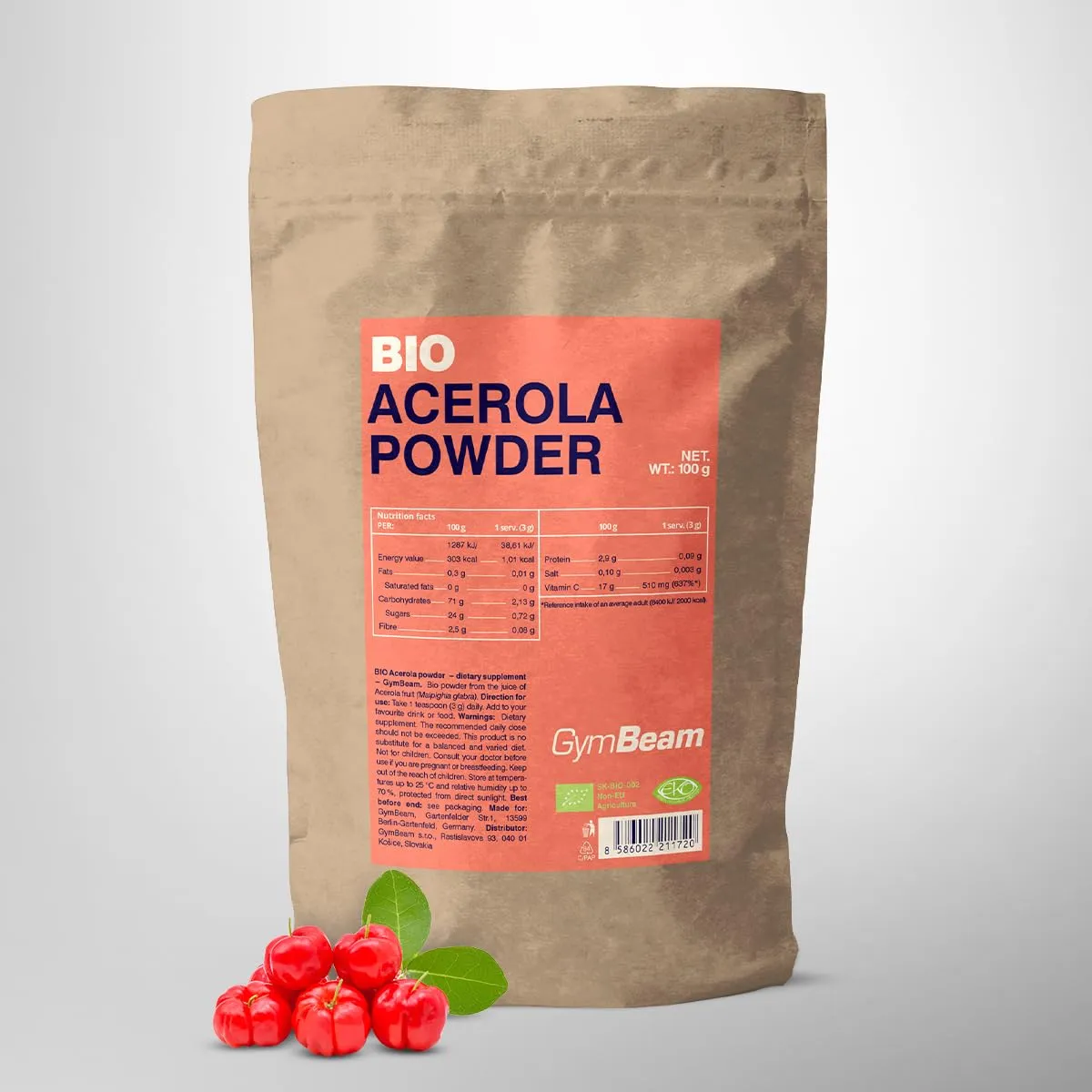 GymBeam Acerola BIO Polvere 100g Vitamina C Naturale