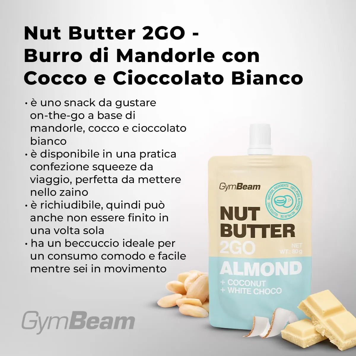 GymBeam Burro Mandorle Cocco Cioccolato 15x80 g Squeeze