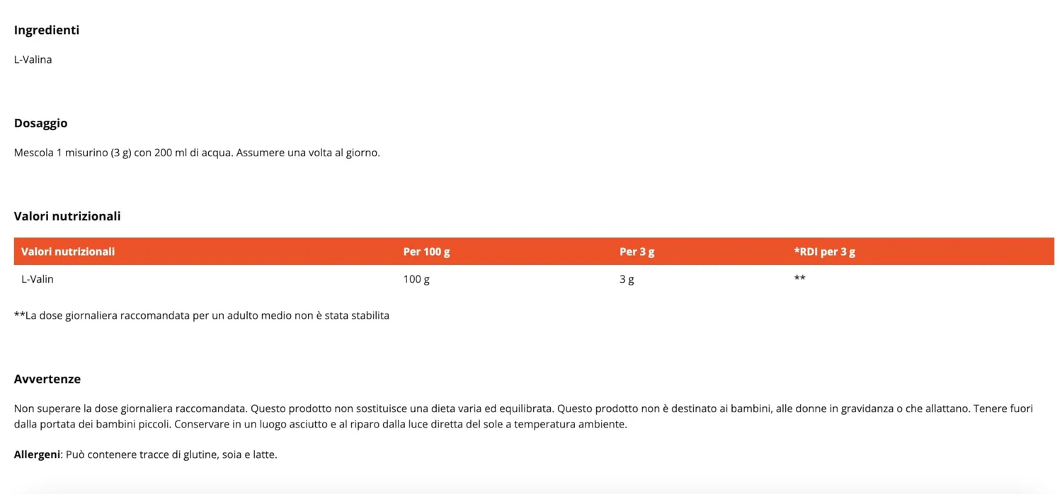 GymBeam L-Valina Polvere Aminoacido 250 g Vegano