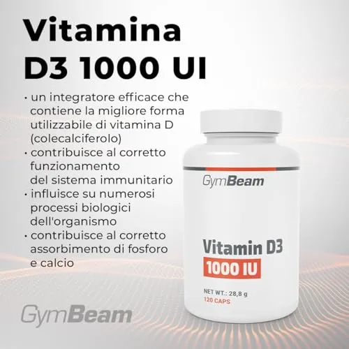 GymBeam Vitamina D3 1000 UI integratore 365 cps immunità