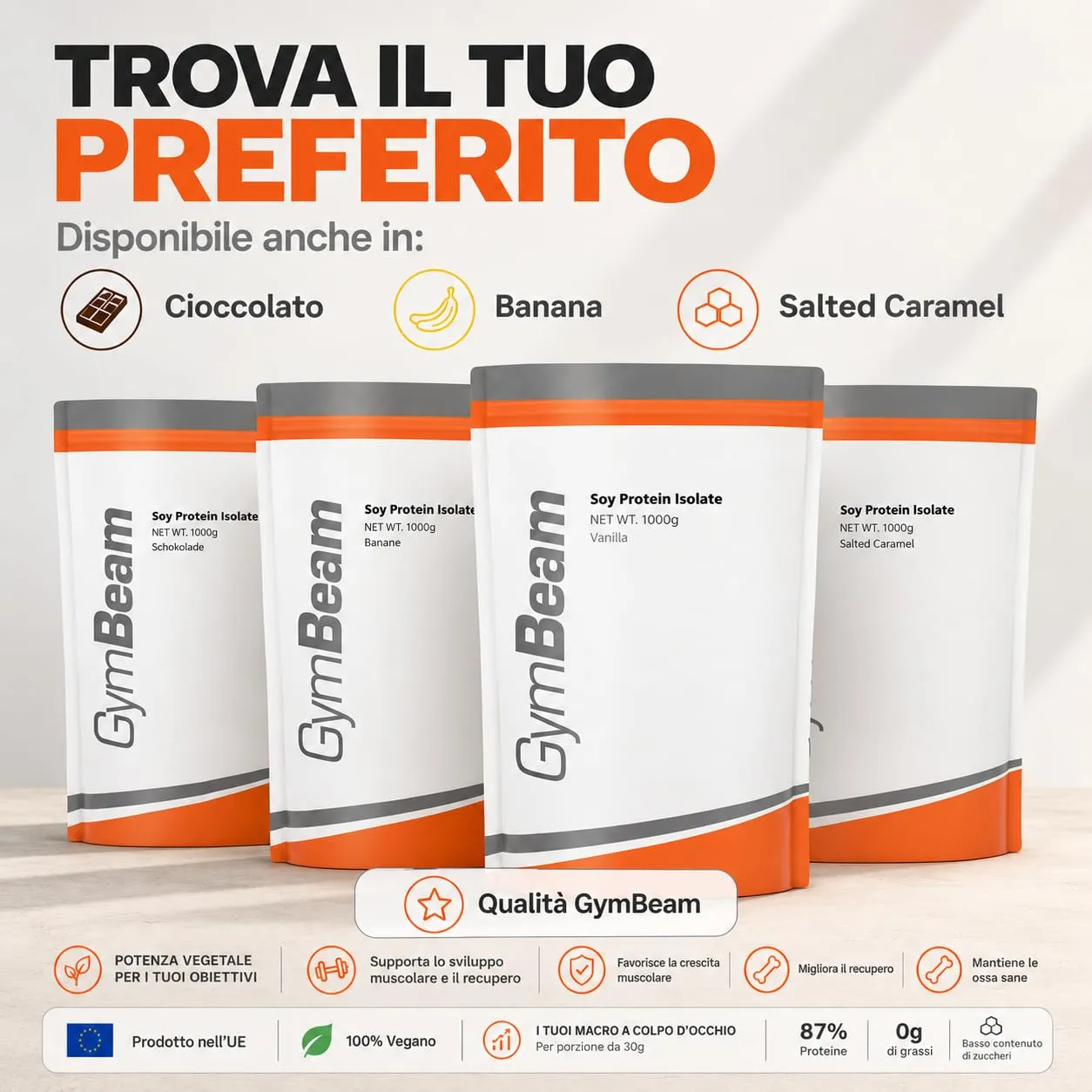GymBeam Soia Isolate Cioccolato 1000 g proteine vegane