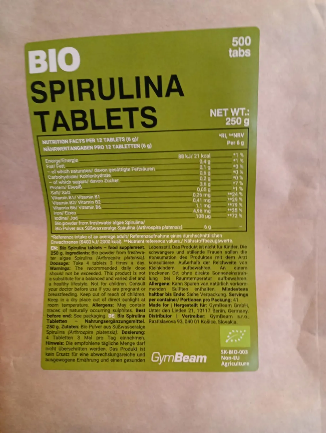 GymBeam Spirulina BIO compresse 500 cpr