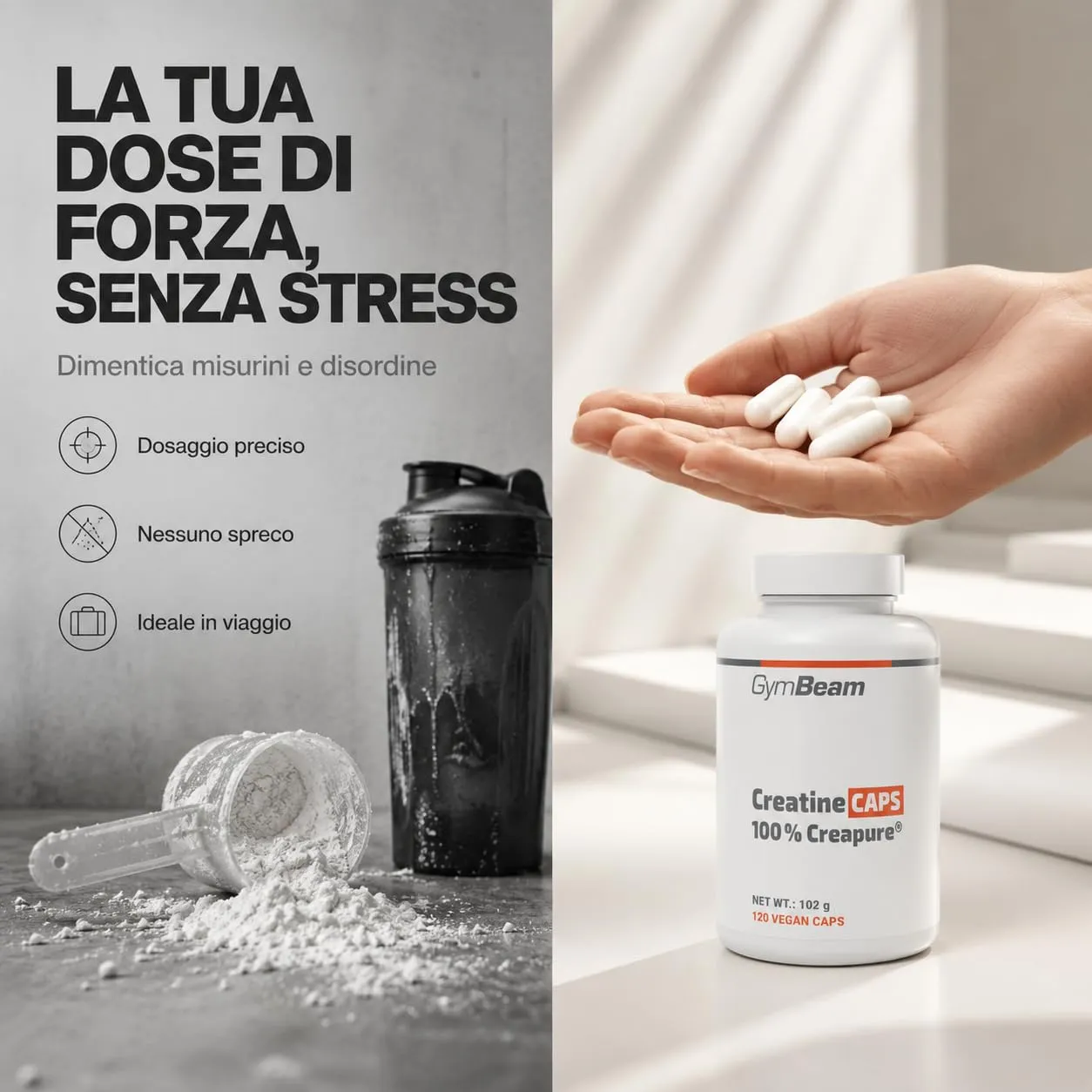 GymBeam Creatina Creapure Monoidrato Capsule Forza