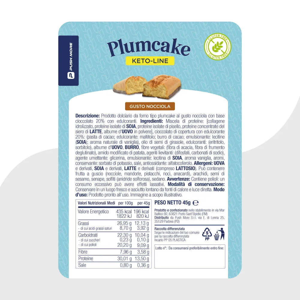 Push More Plumcake Nocciola Base Cioccolato proteico 45g senza glutine