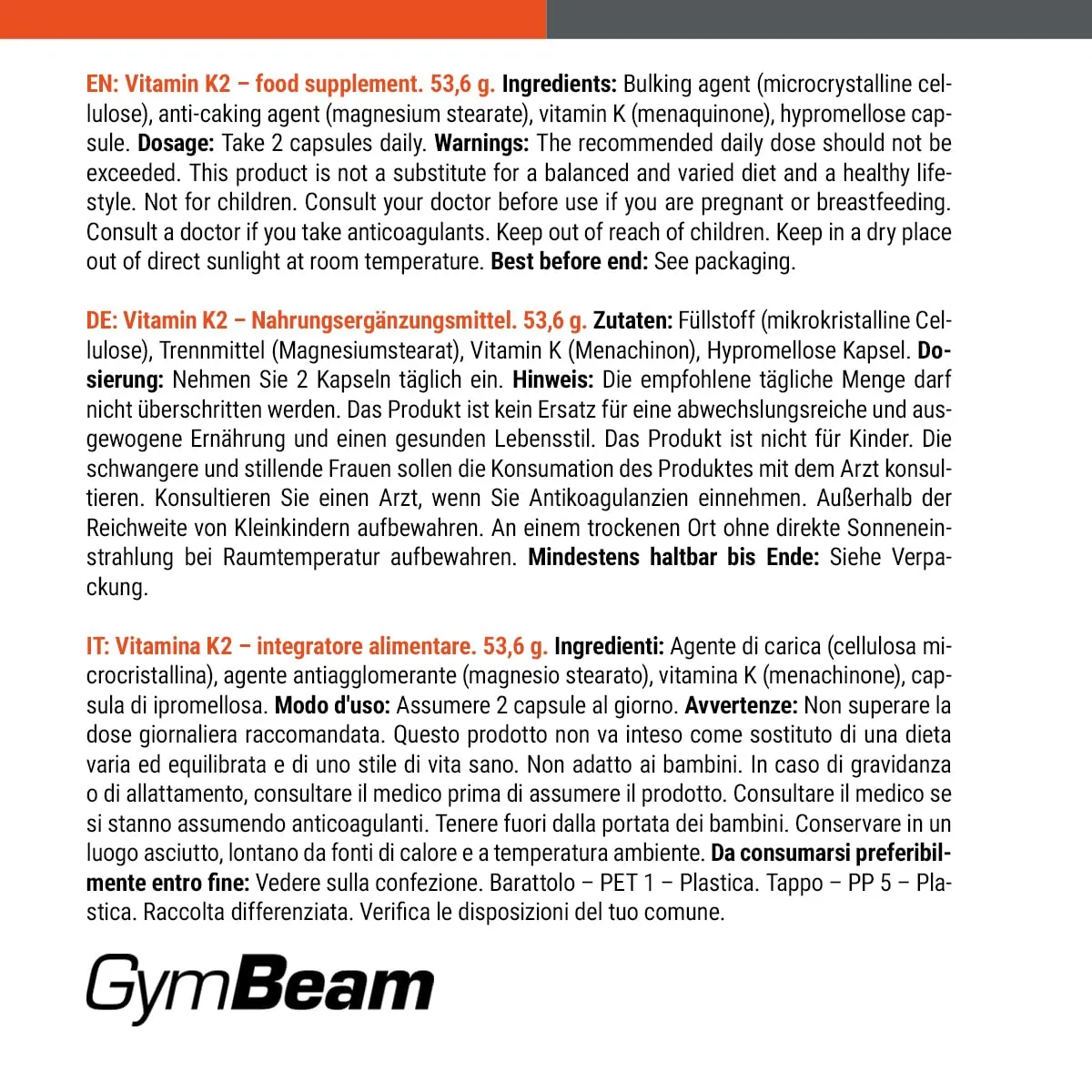 GymBeam Vitamina K2 MK-7 Capsule Ossa e Coagulazione