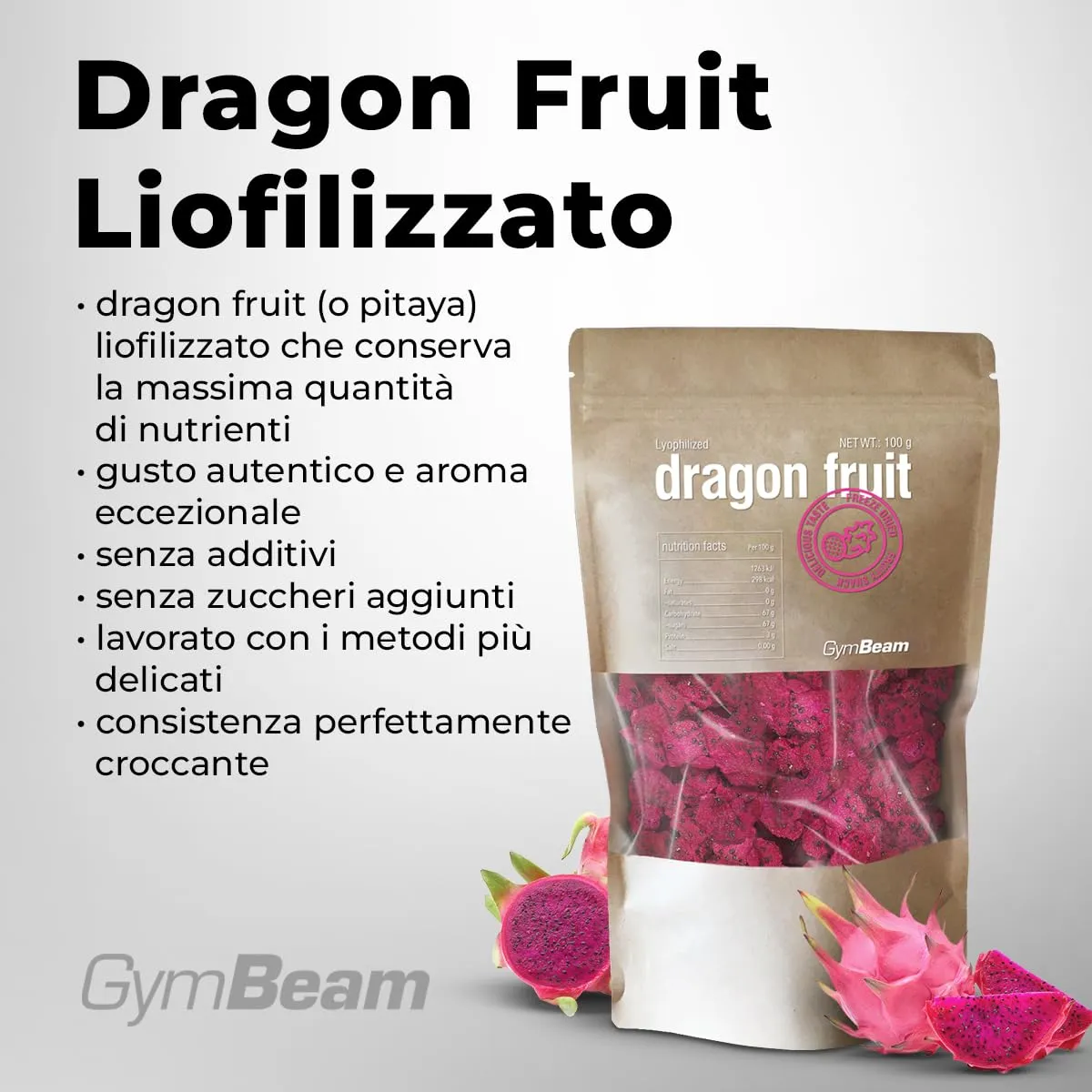 GymBeam Dragon Fruit Liofilizzato 100 g Croccante