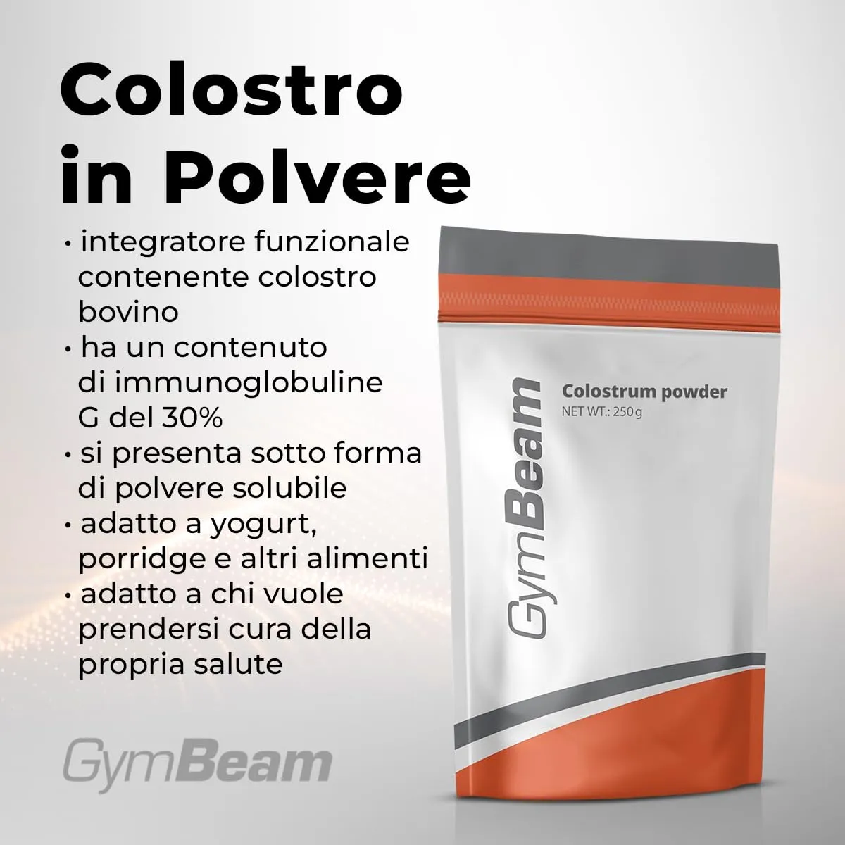 GymBeam Colostro Bovino polvere 250 g 30% IgG difese
