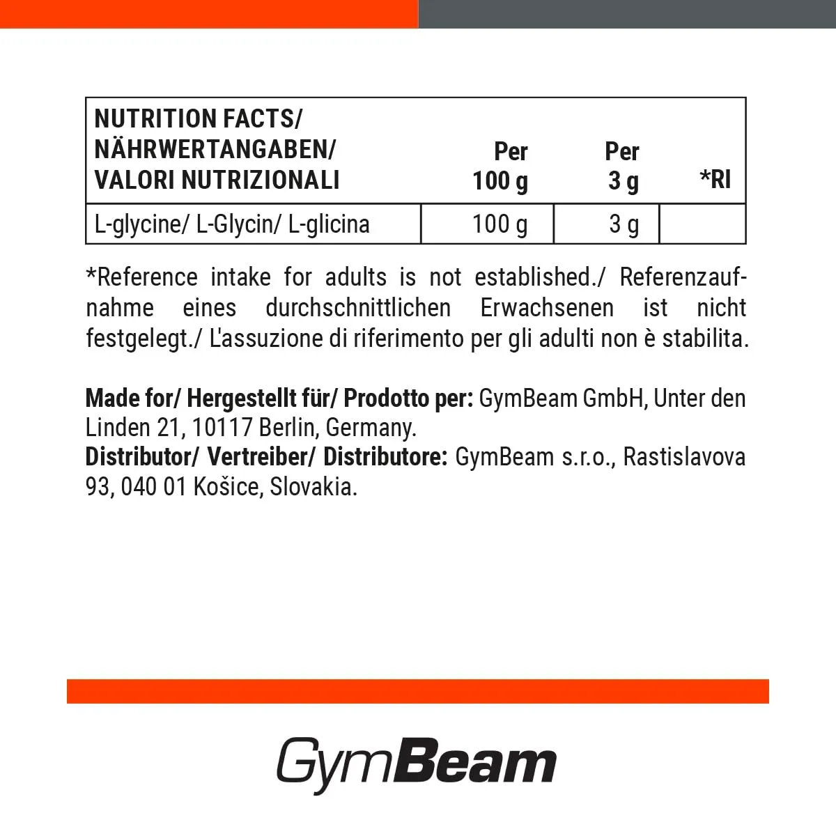GymBeam Glicina polvere 250 g pura senza additivi