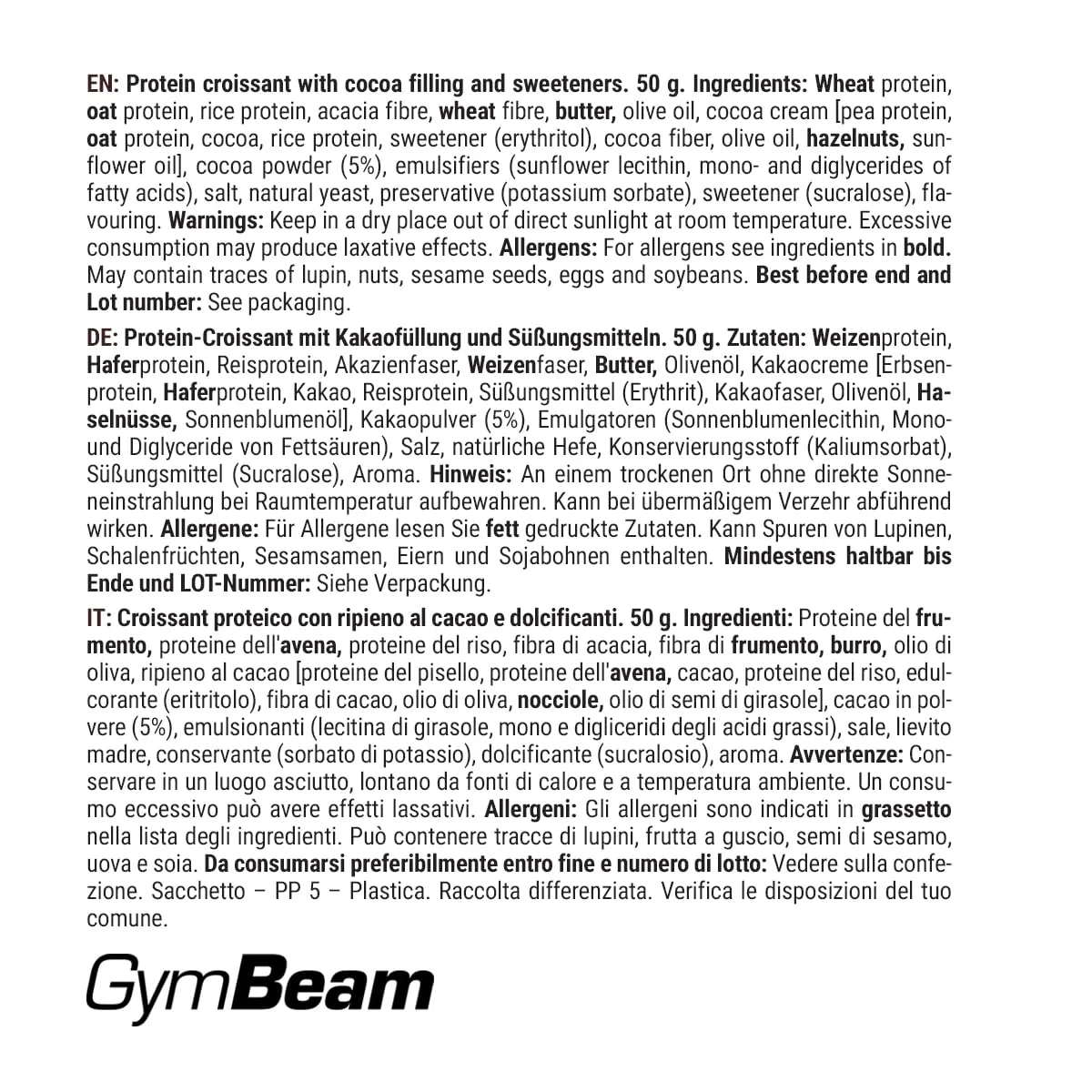 GymBeam Croissant Proteico Cacao 10x50g senza glutine