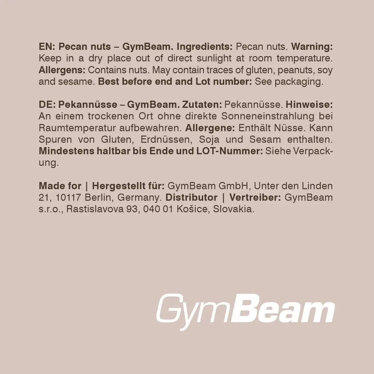 GymBeam Noci Pecan sgusciate 500 g omega dolci