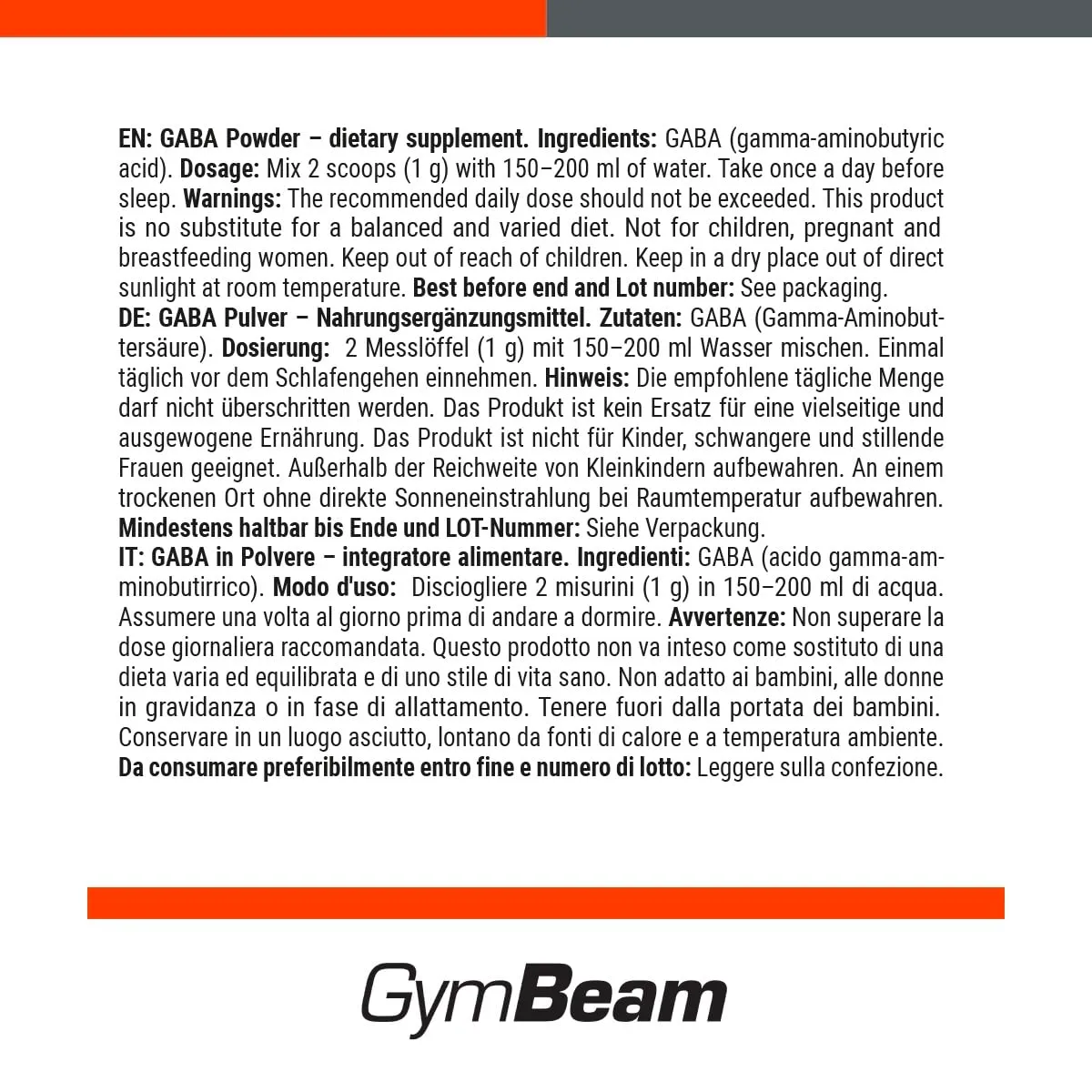 GymBeam GABA integratore polvere rilassamento sonno