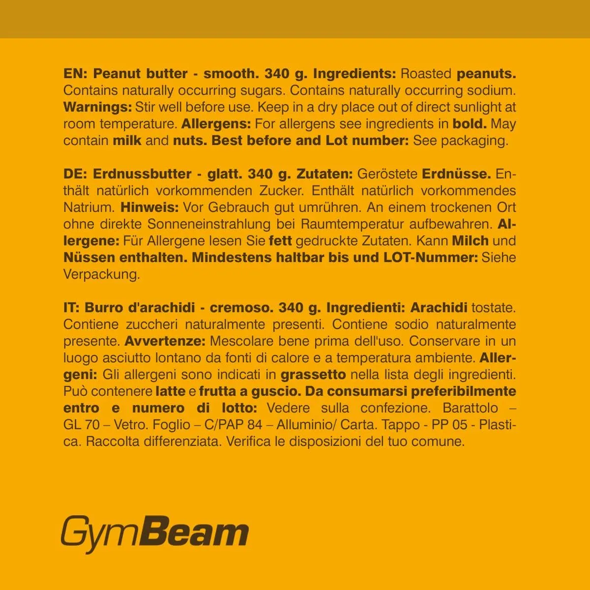 GymBeam Burro di Arachidi Cremoso 100% 340 g