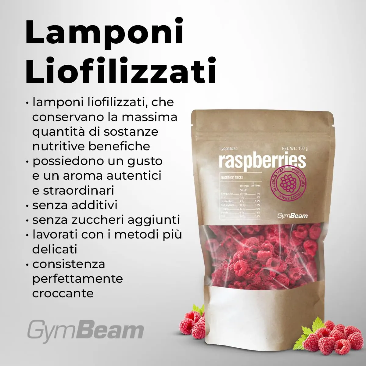 GymBeam Lamponi Liofilizzati frutta 100 g