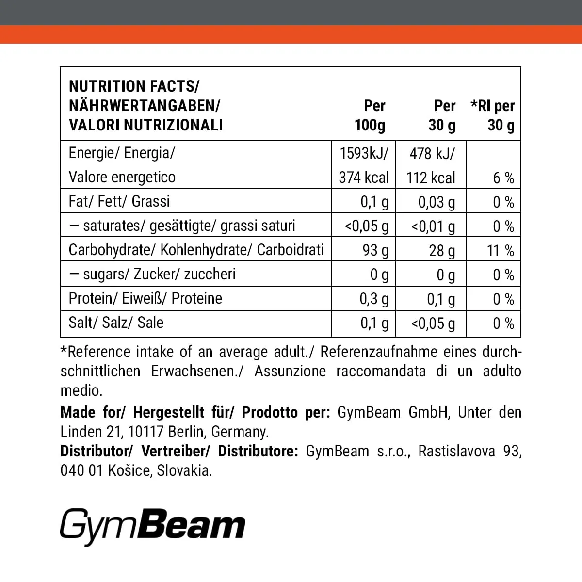 GymBeam Vitargo Energy carboidrati 1000 g mais