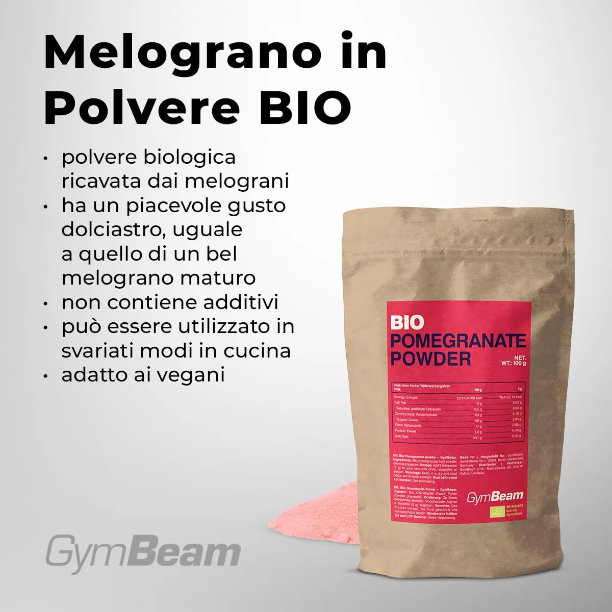 GymBeam Melograno Bio polvere 100 g dolcificante