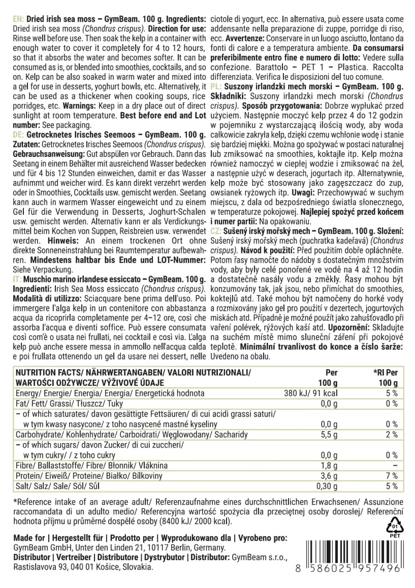 Gym Beam Muschio Marino Irlandese essiccato Chondrus Crispus vegano