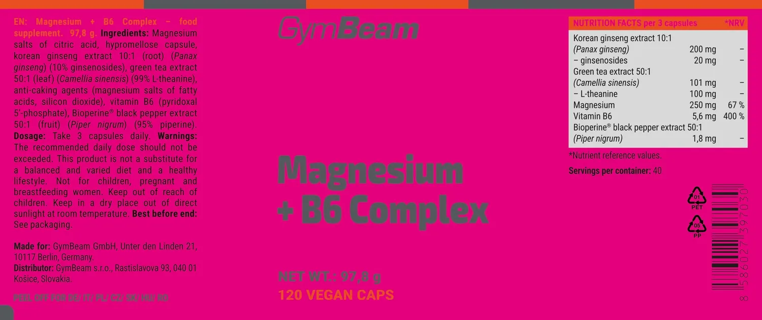 GymBeam Magnesio Citrato B6 Complex capsule vegane