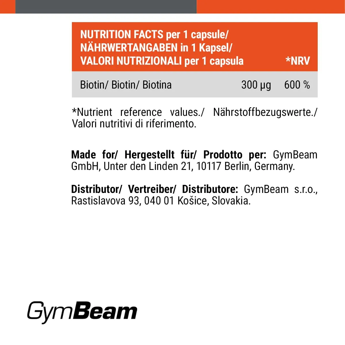 GymBeam D-Biotina 300 µg integratore 60 capsule capelli